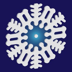 Simple christmas snowflake on blue background.
