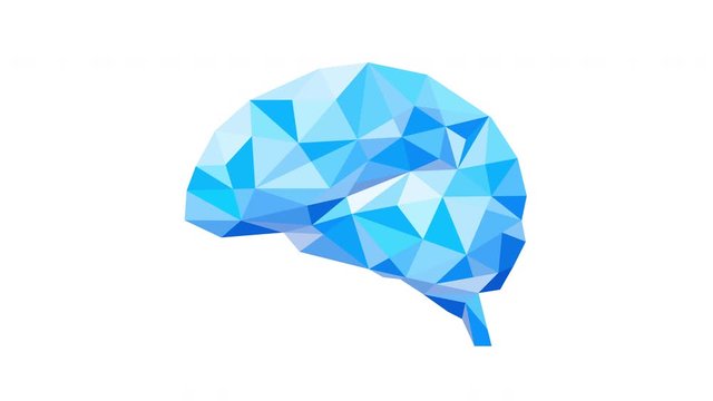 Polygonal art of human brain design on white background. Brain consists of blue polygons. Abstract anatomy organ stock video.