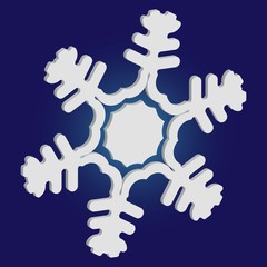 Isolated falling snowflake on blue background.