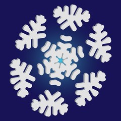 Cute snowflake with shadow on blue background.