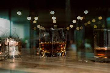 Bartender Serve Whiskey, on wood bar,