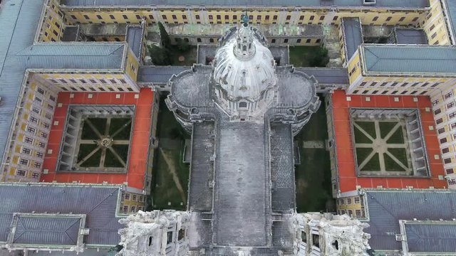 baroque neoclassic mafra national palace portugal aerial shot 4k