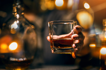 Bartender Serve Whiskey, on wood bar 