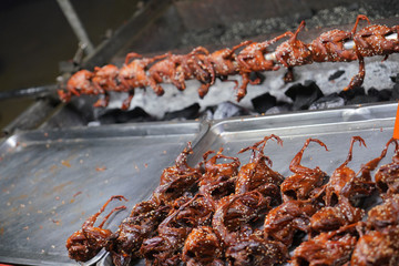 shish kebab on skewers on grill