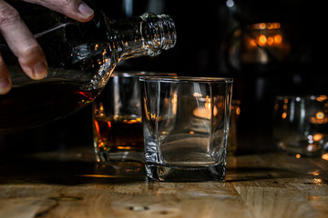 Bartender Serve Whiskey, on wood bar,