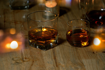 Bartender Serve Whiskey, on wood bar,