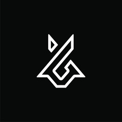 Initial letter G or b logo template with rabbit or fox head line art illustration in flat design monogram symbol