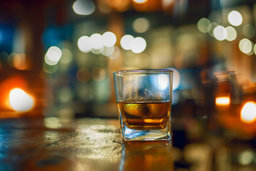 Bartender Serve Whiskey, on wood bar 