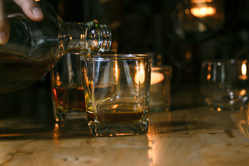 Bartender Serve Whiskey, on wood bar, 