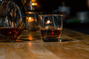 Bartender Serve Whiskey, on wood bar,