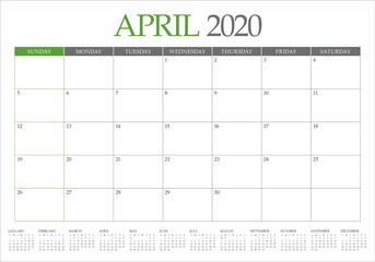 April 2020 desk calendar vector illustration