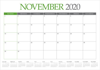 November 2020 desk calendar vector illustration