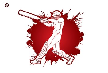 Cricket player action cartoon sport graphic vector.