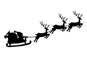 silhouette of Flying Santa Claus in a sleigh and Reindeer