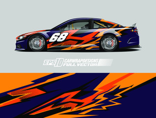 Racing car wrap design vector. Graphic abstract stripe racing background kit designs for wrap vehicle, race car, rally, adventure and livery. Full vector eps 10