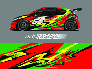 Obraz premium Racing car wrap design vector. Graphic abstract stripe racing background kit designs for wrap vehicle, race car, rally, adventure and livery. Full vector eps 10
