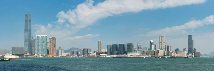 Obraz premium Panorama of skyline of Victoria harbor of Hong Kong city