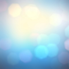 Beautiful bokeh cool background. Sky lights. Blue blurred texture. Magical illustration.
