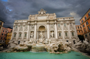 Obraz premium The Trevi Fountain (Italian: Fontana di Trevi) in Rome, Italy. One of the famous attraction in the city. The largest Baroque fountain in Rome, Italia and the most beautiful.