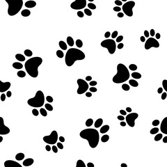 Paws seamless pattern. Dog paw texture. Mascot love background.