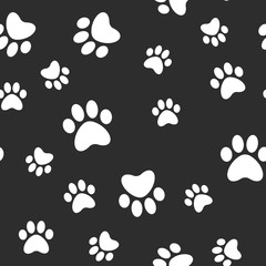 Paws seamless pattern. Dog paw texture. Mascot love background.