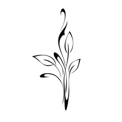 ornament 983. stylized twig with leaves and curls in black lines on a white background