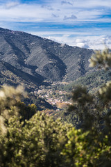 Mountain scenic view with small town on a valley in Pyrenees, Catalonia