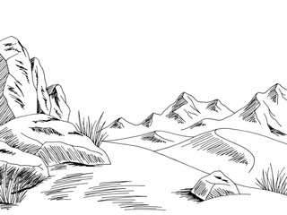 Desert graphic black white landscape sketch illustration vector