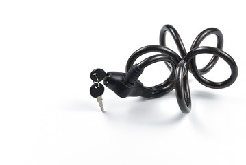 Cable lock with keys on white background
