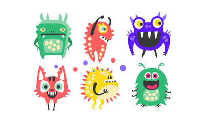 Cute Colorful Monsters with Open Mouth Vector Set