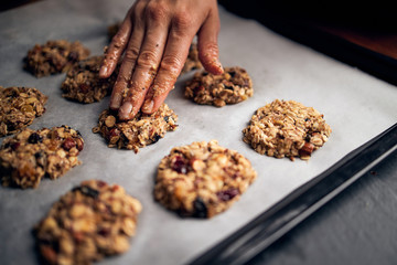 Breakfast cookies dough prepared for baking in oven	