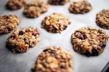 Breakfast cookies dough prepared for baking in oven	