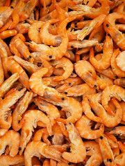 Frozen fresh king prawns. Delicious shrimp. close up. Fresh shrimp background.
