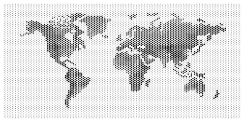 Foto op Plexiglas anti-reflex world map flat pixel dots with Oceans in the design of points dots. Planet Earth background Dotted relievo banner. All the relief continents of the world in one picture of pixel Dotted perforation. © ASEF