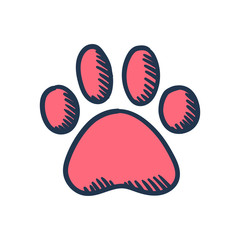 Dog paw doodle, hand drawn sketch. Pet footprint cute illustration.