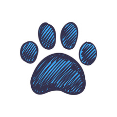 Dog paw doodle, hand drawn sketch. Pet footprint cute illustration.