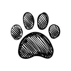 Dog paw doodle, hand drawn sketch. Pet footprint cute illustration.