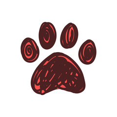 Dog paw doodle, hand drawn sketch. Pet footprint cute illustration.