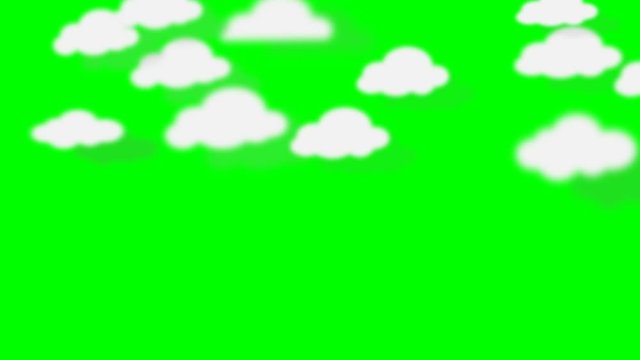 clouds moving left to right. Copyspace. Cartoon sky animated background. Flat animation isolated on green screen
