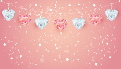 Background with heart ornaments and glitter