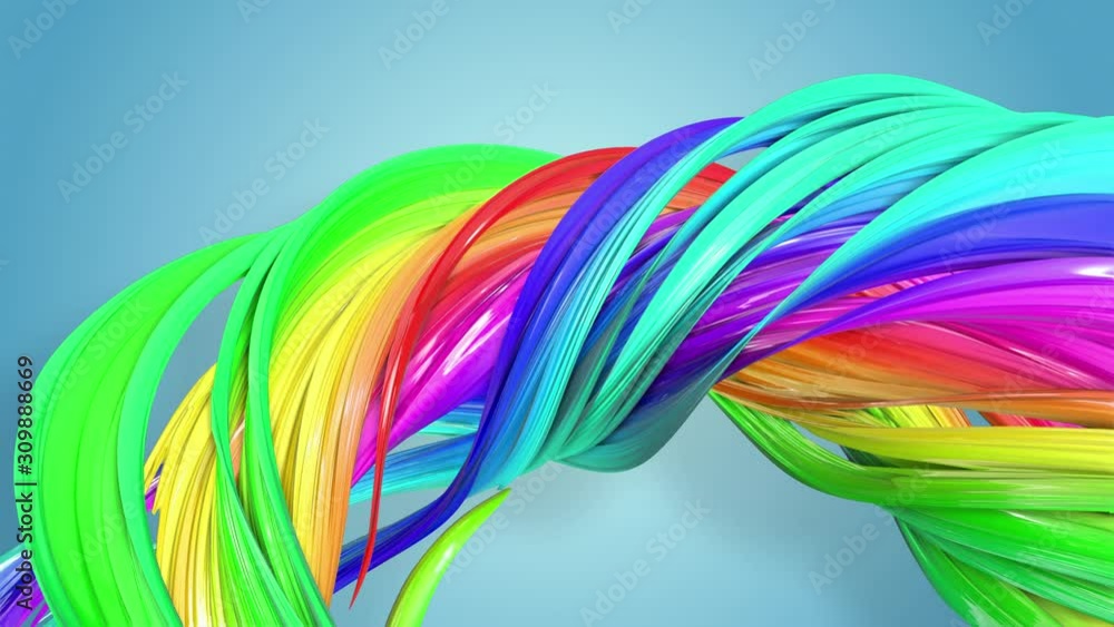 Poster fantastic beautiful ribbons of rainbow color twisted and bent, colorful creative background with sof