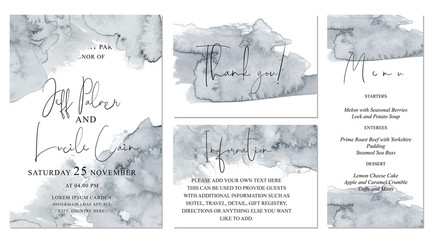Watercolor abstract pale grey wedding set with hand drawn background.