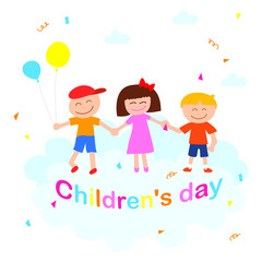 Fototapeta premium Colorfull of Children's day vector background. Cloud with Children's Day title, balloons.