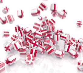 Falling Christmas gift boxes isolated on white background 3d illustration