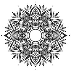 Vector ethnic Oriental circle ornament. White and black abstract floral mandala