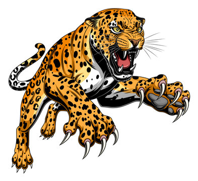 Vector leopard executed in the form of a tribal tattoo Stock