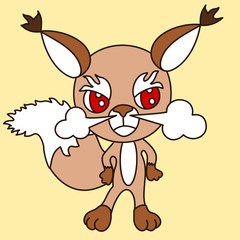 emoticon with a funny angry squirrel with red eyes, from which nose comes steam from rage, color vector clip art on isolated background