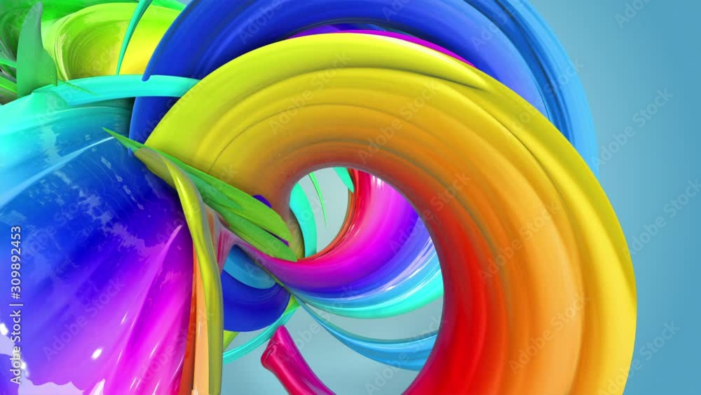 Poster fantastic beautiful ribbons of rainbow color twisted and bent, colorful creative background with sof