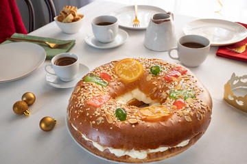 Roscon de reyes , traditional Spanish holiday dessert served the morning of Reyes, also known as...