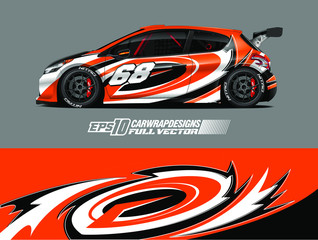 Fototapeta premium Racing car wrap design vector. Graphic abstract stripe racing background kit designs for wrap vehicle, race car, rally, adventure and livery. Full vector eps 10